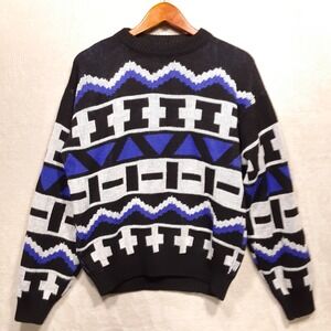 Royer Mens Acrylic Pullover Sweater Sz.M/Black-Purple/Knitted/Crew/Vintage